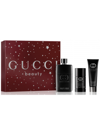 Gucci Guilty Pour Homme Подарочный набор (туалетная вода 90 мл + стиковый дезодорант 75 мл + гель для душа 50 мл)