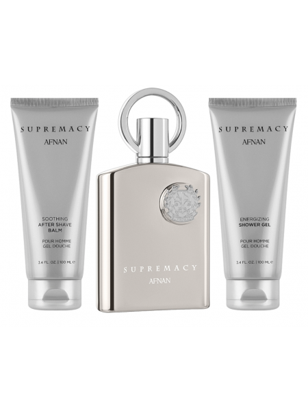 Afnan Supremacy Silver Подарочный набор (парфюмированная вода 100 мл + гель для душа 100 мл + бальзам после бритья 100 мл)