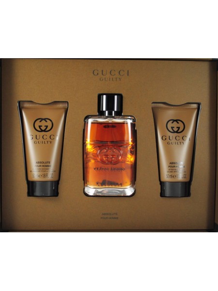 Gucci Guilty Absolute Pour Homme Подарочный набор (парфюмированная вода 50 мл + бальзам после бритья 50 мл + гель для душа 50 мл)