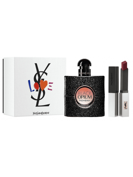 Y.S.Laurent Black Opium Подарочный набор (парфюмированная вода 50 мл + губная помада Rouge Pur Couture Sheer Matte (107))