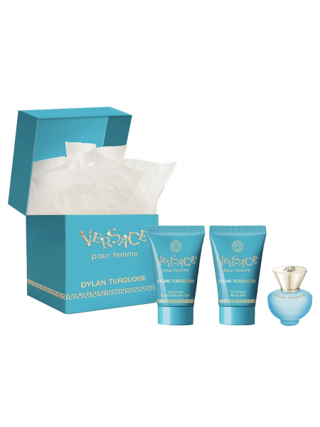 Versace Dylan Turquoise pour Femme Подарочный набор (миниатюра 5 мл + гель для душа 25 мл + лосьон для тела 25 мл)