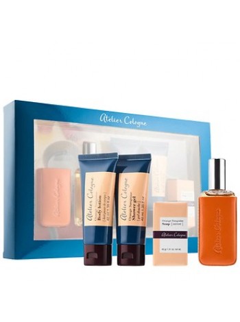 Atelier Cologne Orange Sanguine Набор (одеколон 30 мл + гель для душа 40 мл + лосьон для тела 40 мл + мыло 40 г + кожаный чехол)