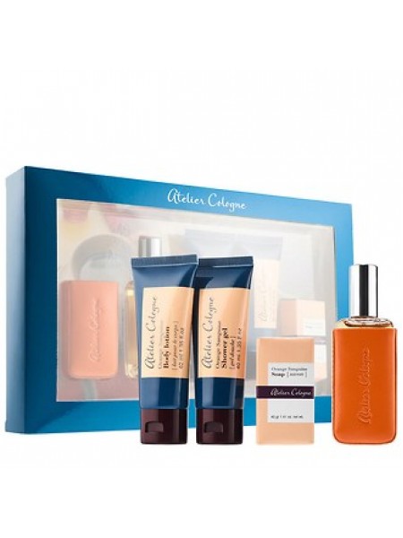 Atelier Cologne Orange Sanguine Набор (одеколон 30 мл + гель для душа 40 мл + лосьон для тела 40 мл + мыло 40 г + кожаный чехол)