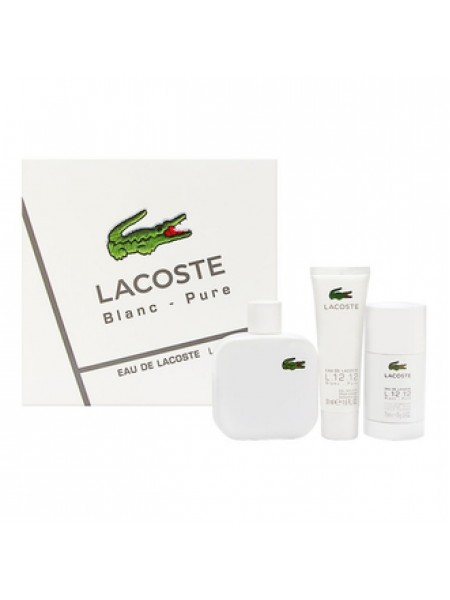 Eau de Lacoste L.12.12: Blanc Подарочный набор (туалетная вода 100 мл + стиковый дезодорант 75 мл + гель для душа 50 мл)