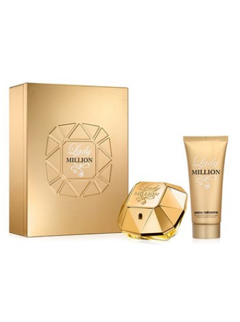 Paco Rabanne Lady Million подарочный набор (парфюмированная вода 80 мл + лосьон для тела 100 мл)(металлическая коробка)