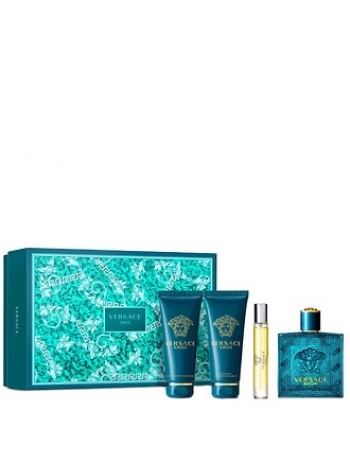Versace Eros подарочный набор (туалетная вода 100 мл + миниатюра 10 мл + гель для душа 100 мл + бальзам после бритья 100 мл)