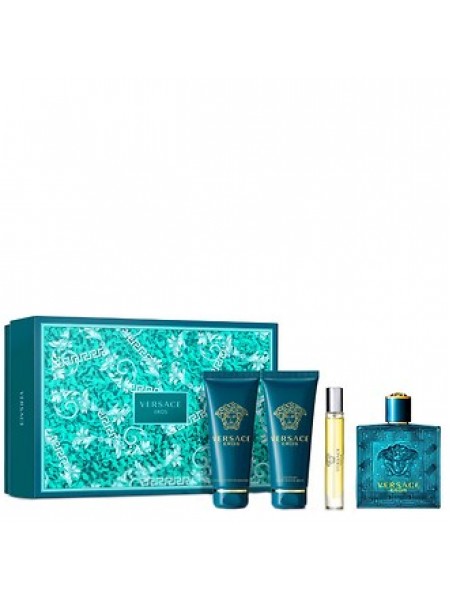 Versace Eros подарочный набор (туалетная вода 100 мл + миниатюра 10 мл + гель для душа 100 мл + бальзам после бритья 100 мл)