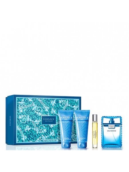 Versace Man Eau Fraiche подарочный набор (туалетная вода 100 мл + гель для душа 100 мл + бальзам после бритья 100 мл + миниатюра 10 мл)