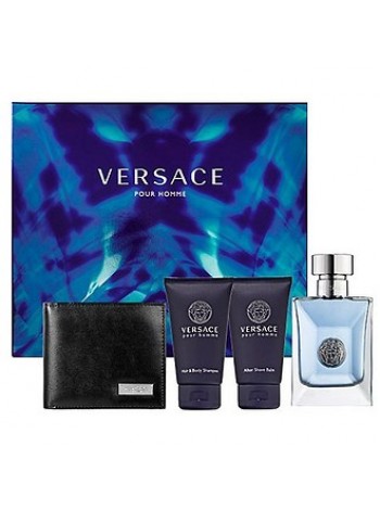 Versace Pour Homme Подарочный набор (туалетная вода 100 мл + шампунь 50 мл + бальзам после бритья 50 мл + кошелек)